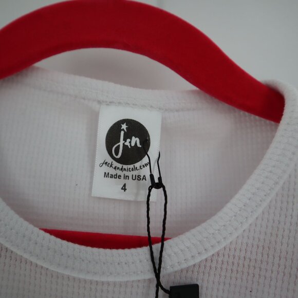 Jack & Nicole Thermal Tee Unisex 4 White Cute Casual Playful Playdate Lounge NWT - Picture 2 of 7